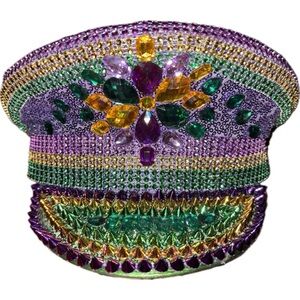 Mardi Gras Rhinestone Embellished Captains Hat - Louisiana - New Orleans